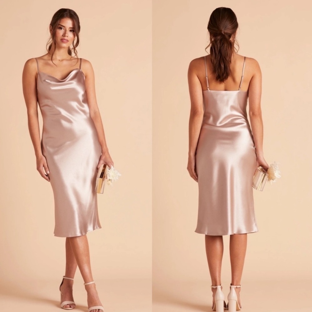 Birdy Grey Lisa Midi Dress Taupe Shiny Satin Slip Dress SIZE:S NWT